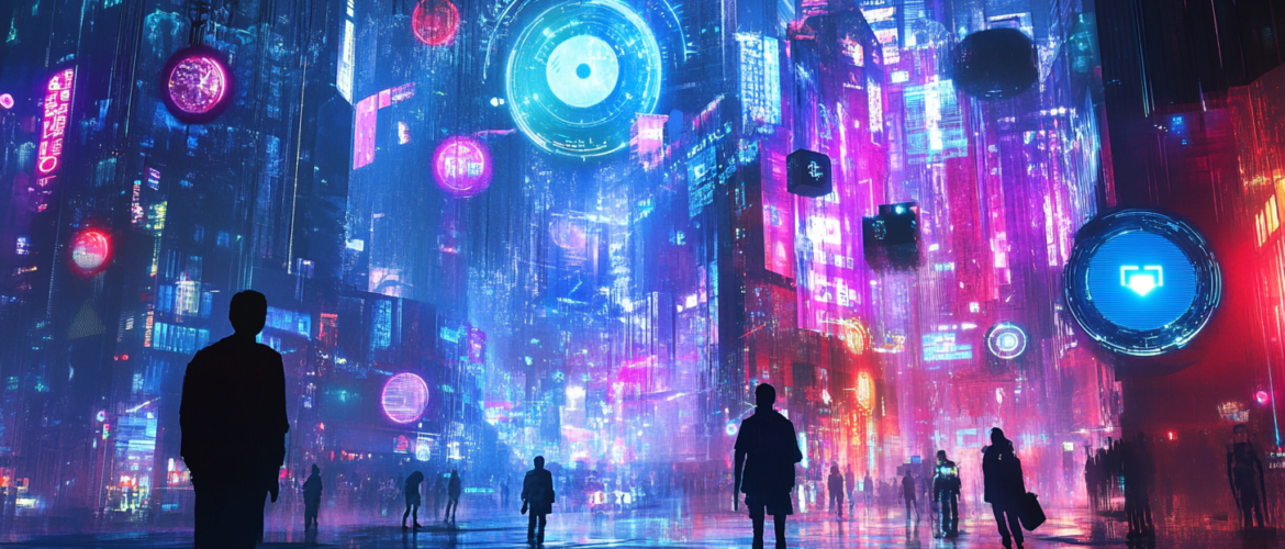 a group of people walking in a city ai